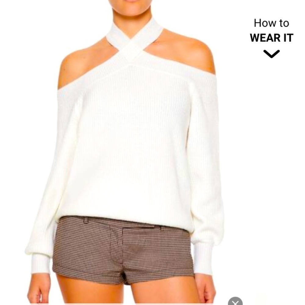 Zara sweater knit criss cross neck cutout M ribbed fall casual formal ribbed